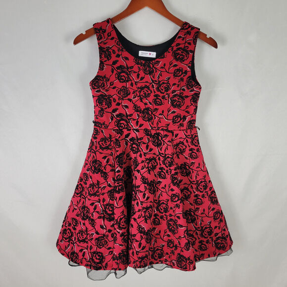Beautees Dress Girls 12 Red Velvet Fit & Flare Floral Rose‎ Sleeveless Lined - Picture 1 of 12